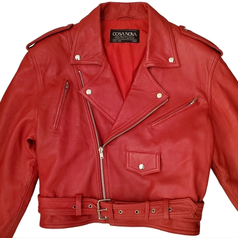 Vintage Cosa Nova Red Leather Moto Motorcycle Biker Jacket Made in Canada